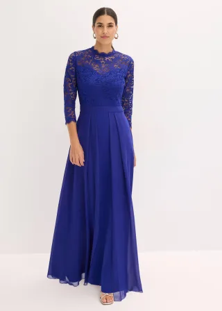 bonprix Maxikleid mit Spitze, blau, Gr.40, Bezauberndes Abendkleid mit Spitze im Oberteil und einem Rock aus strukturiertem Crepe sowie einem überlappendem Rock aus feinem Chiffon.