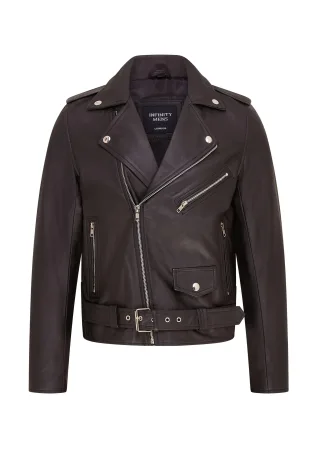 Schwarze klassische Brando-Leder-Bikerjacke für Herren – Heinola