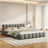 PXloue Polsterbett Doppelbett Jugendbett (ohne Matratze), (Futonbett), Mit Bettrahmen und Lattenrost, Leinen-Stoff, 160x200 cm
