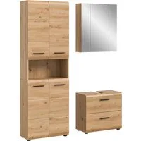 welltime Badmöbel-Set FLORENZ, 3-teilige Badkombination, hochwertige MDF-Front, (Set, 3-St., best. aus: 1 Hochschrank, 1 Waschbeckenunterschrank, 1 Spiegelschrank), Bad-Kombination, Bad-Möbel, Badezimmer, Kombination, Kombi