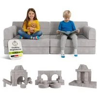 Juskys Kindersofa Kayo, 12 Teile, Modulares Spielsofa, Waschbare Cord-Bezüge, 12-teiliges Set mit Kissen