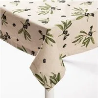 SCHÖNER LEBEN. Tischdecke Olivenzweige natur grün schwarz in versch. Größen, handmade
