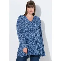 Ulla Popken Longbluse Bluse Blüten A-Linie Carré-Ausschnitt Langarm