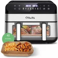 oyajia Heißluftfritteuse Heißluftfritteuse 2 Kammern, 10L Airfryer Doppelkammer Einkammer Verstellbar, 2600W 8 in 1 Heissluftfritteuse Doppelkammer Temperatur Separat Regeln Touchscreen, Doppel Air Fryer XXL Mit Sichtfenster, 2600 W