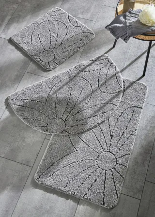 bonprix Getuftete Badematte in Hoch- Tief Optik, grau, Gr.80x150 cm, Getuftete Badematte mit Blumen Motiv