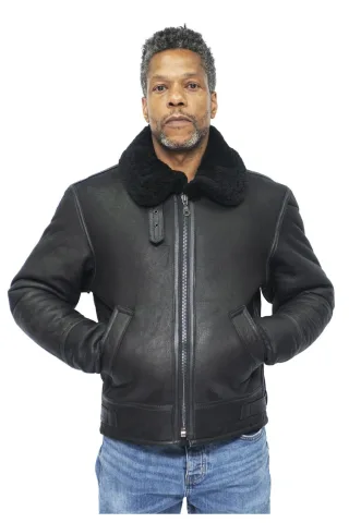 Herren B3 WW2 Flieger-Fliegerjacke aus Leder-Schaffell-Charleston