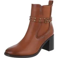 Ital-Design Modischer Stiefel mit Nieten und elastischen Einsätzen Chelseaboots (90648987) Blockabsatz Stiefeletten in Camel