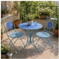 HTI-Living Garten-Essgruppe Sitzgruppe Metall Bistro Set mit Motiv Blüten für Balkon und Terrasse, (Set, 3-tlg., 1 Tisch 2 Stühle), Sitzgruppe Essgruppe Balkonset