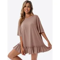 Imily Bela Shirtkleid Damen mit Rüschen Rundhals Oversize Sommer Strand Tunika (Packung, 1-tlg., 1per-Pack) mit Rundhalsausschnitt in Unifarbe