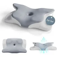 Juskys Nackenstützkissen-Set, Füllung: PU Memory Foam, Bezug: Polyester, Ergonomisch & stützend, atmungsaktiv, waschbar, formstabiles Material