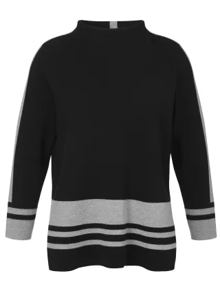 VIA APPIA DUE - Pullover Kelchkragen 1/1 Arm Jacquard schwarz/grau melange - Gr. - 44