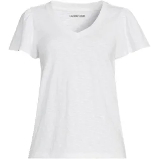 Shirt mit kurzen Flatterärmeln und V-Ausschnitt für Damen, Damen, size: regular, Weiß, Baumwolle, by Lands' End