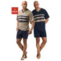 le jogger® Pyjama (Packung, 4 tlg., 2 Stück) Schlafanzug mit kontrastfarbigen Einsätzen vorn