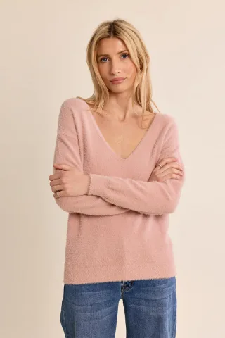 molly bracken - Strickpullover mit V-Neck pink - Gr. - S