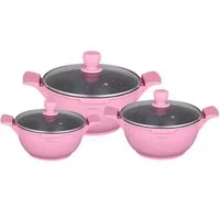 Cheffinger Kochtopf Kochtopfset 20-24-28cm 6-tlg Topf Induktion Alu Guss Geschirr Pink