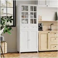 HOMECHO Hochschrank 180 cm Küchenschrank mit 4 Türen und 2 Schubladen, Weiß