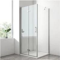 EMKE Eckdusche Duschkabine mit Falttür, verstellbarer Duschabtrennung und Nano-Glas, BxT: 75x80 cm, Sicherheitsglas, Set, Duschtür mit Seitenwand, Sicherheitsglas, links und rechts montierbar