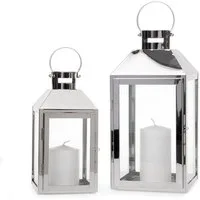 Dragimex Kerzenlaterne Laternen 2er Set silber Edelstahl Glas – Windlichter modern