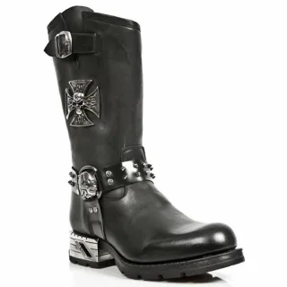 New Rock Herren-Cowboystiefel aus schwarzem Leder im Gothic-Stil – MR030-S1