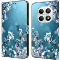 CLM-Tech Handytasche für Xiaomi Redmi Note 15 5G Klapphülle aus PU Leder (Pflaumenblüte blau, 1-tlg., Flip Case), Magnetverschluss, Standfunktion und Kartenfächer