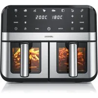 Arendo Heißluftfritteuse XXL Doppelkammer Airfryer 9L, Dual Zone, Sichtfenster mit Beleuchtung, 2400 W, mit Zubehör, Touchscreen, 3D Umluftsystem, fettarmes gesundes Kochen
