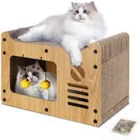 nobleza Tierhaus Hausform Kratzpappe für Katzen mit Spielball & Minze