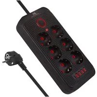 Maclean Steckdosenleiste 6 Steckdosen 2500W 4xUSB Mehrfachsteckdose 6-fach (Ein-/Ausschalter, Kabellänge 3 m), 110-240V AC 50/60Hz, 2,1A max 2500W