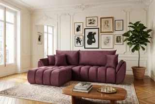 Ecksofa Schlafsofa Sofa COLLIN in Stoff Monolith Weinrot Ottomane Links