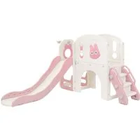 Joyz Rutsche Kinderrutsche 5 in 1 mit Spielturm Rutsche & Basketballkorb Spielplatz, Spielzeug Set für Kinder Spielgerüst ab 3 Jahren Rosa Indoor Outdoor