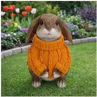 Online-Fuchs Gartenfigur süßer Hase mit Pullover für außen - Deko Figuren Frühling, Sommer, (19 cm), aus langlebigem Kunstharz gefertigt, wetterfest - 19 cm groß
