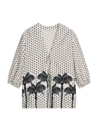 Marc O'Polo Damen Strandshirt Palm Border GeoBeach shirt, Resorthemd, Sommerhemd