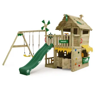 Spielturm Smart Dorado - Spielhaus mit Wellenrutsche, Doppelschaukel & Kletterwand - Massivholz Garten Spielgerät für Kinder - Wickey