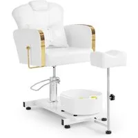 Barberpub Stuhl BarberPub Pediküre Stuhl mit Fußbadewanne F0371 (Gold-Weiß)