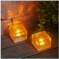 esotec LED Solarleuchte 2er Set Leuchtsteine 7x7x5cm 10mm-Glas 1800k bernstein-LEDs 103313, LED fest integriert