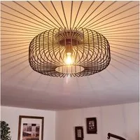 hofstein Deckenleuchte »Pieris« runde Deckenlampe aus Metall in Schwarz/Gold, ohne Leuchtmittel, E27, Retro-Leuchte mit Lichteffekt durch Gitter-Optik