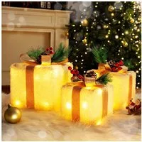 Elegear Weihnachtsfigur 3er Set LED Geschenkbox Weihnachten, Weihnachtsdeko mit Stecker, Timer (3 St), 60 warmweiße LEDs, Weihnachtsbeleuchtung für Baum, Fenster & Innen
