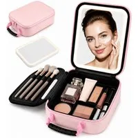 Toomoke Kosmetiktasche LED Kosmetikkoffer mit Spiegel, Make-up Tasche mit 3 Lichtfarben, USB (Elegante Make-up Tasche mit LED Spiegel, roßer Stauraum, 3 Lichtmodi und perfekter Organisation), für Zuhause und Reisen