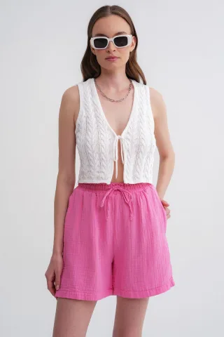 Hochgeschnittene Texturierte Baumwollshorts