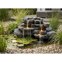 Arnusa Wasserfall Bachlauf für Teich große Kunstfelsen Kaskade mit Beleuchtung und Pumpe, 100 cm Breite, (BK-T300), Teichdekoration Springbrunnen mit warmweißen LED's