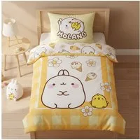 MTOnlinehandel Kinderbettwäsche Molang Kawaii 135x200 + 80x80 cm, Renforcé, Piu Piu, 100% Baumwolle, 2 teilig, Trendiges Butter Yellow Design- weich & atmungsaktiv