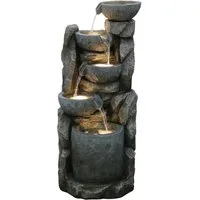 Dehner Gartenbrunnen Gresta, mit LED Beleuchtung, 40.5 x 97.5 x 40.5 cm, Polyresin, schwarz, 40,5 cm Breite, frostbeständig, solarfähiger Kaskadenbrunnen, inkl. Pumpe / Trafo