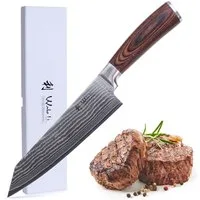 Wakoli Asiamesser EDIB Damast Chefmesser Kiritsuke I Kochmesser Küchenmesser 20cm Klinge, Aus 67 Lagen Damaststahl, VG10 Kern, Pakkaholzgriff, inkl. Geschenkbox