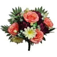 Kunstblumenstrauß Kunstblume Strauß Rose-Dahlie Blumenstrauß 38cm PFIRSICH-BURGUND, Floratexx GmbH