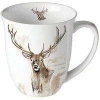 Ambiente Luxury Paper Products Becher Tiere, Wild, Tieren, Wald, Planzen Motiv, Tee/Kaffee Tasse, 1-tlg., Porzellan Mug Geweih -Niedliche Waldtier-Motive - Ideal für Kaffee, Tee oder Kakao - Dekorativer Geschenkartikel, Festliches und dekoratives Des