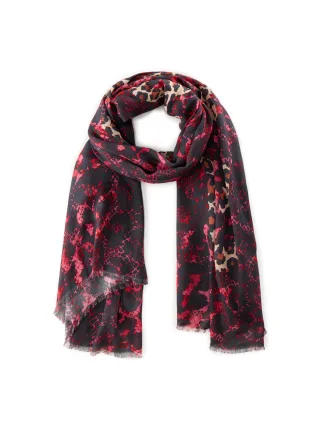 Feiner Schal aus angenehmer Modal-Baumwoll-Mischung mit Animalprint und Quote rot - Gr. - one size