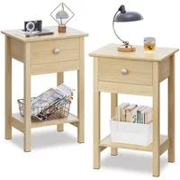 WLIVE Nachttisch Nachttisch mit Schublade und Ablage, Beistelltisch Holz 40×30×60,6cm (2er-Set), offene Ablage