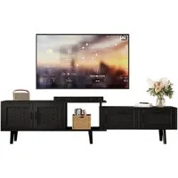 FUROKOY TV-Schrank (Packung, 1-St., Rattan-TV-Ständer mit 2 Türen und 2 Schublade, für 75-Zoll-Fernseher) Skalierbar Fernsehschrank für Schlafzimmer, Wohnzimmer, Schwarz