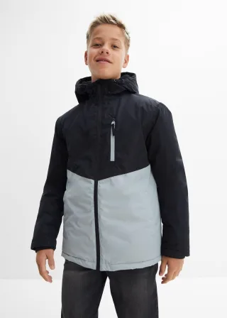 bonprix wasserdichte Winterjacke im Colourblocking mit Kapuze, schwarz, Gr.164/170, Praktische Jungen Winterjacke