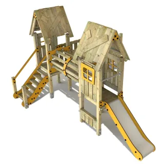 Professioneller Spielturm PRO MAGIC Field für öffentliche Spielplätze - Robuster Kletterturm mit Rutsche & 9x9 cm Pfostenaufnahme - Wickey