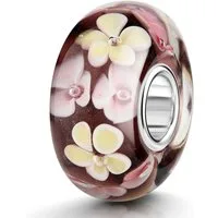 Materia Bead Glasperle Blumen / Blüten Gelb Rosa 470, Kern aus 925 Sterling Silber